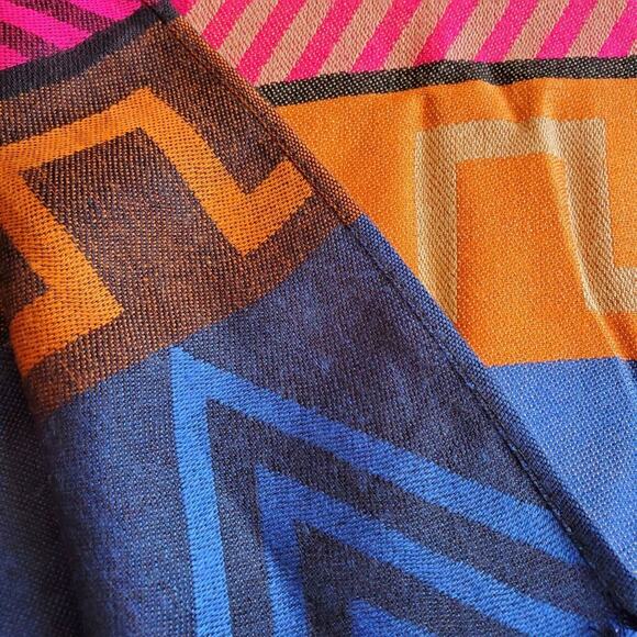 Wool Silk Blend Woven Fringed Wrap Shawl Colorful Aztec Festival Southwestern - Picture 5 of 8